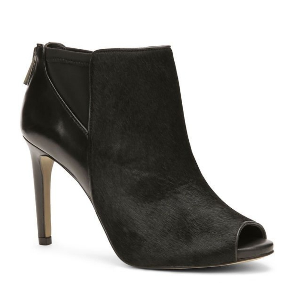 Ann Taylor Velleta Peeptoe Leather Sexy Ankle Stilettoes Booties Black Heel 7.5